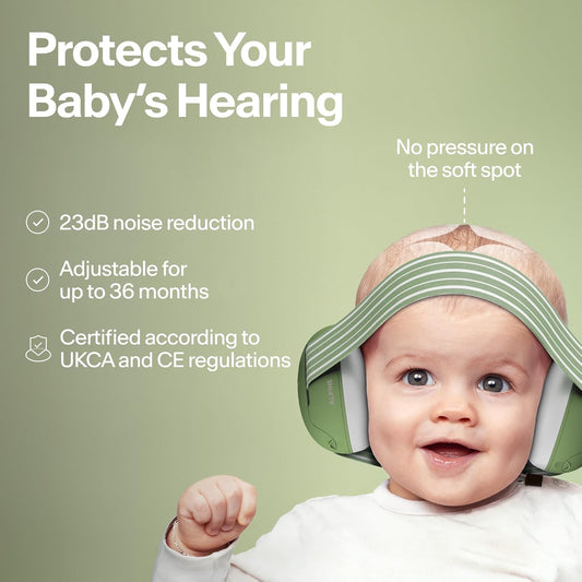 Alpine Muffy Baby Ear Defender For Babies And Toddlers Up To 36 Months - Ce & Ukca Certified - Noise Reduction Earmuffs - Comfortable Baby Headphones Against Hearing Damage & Improves Sleep - Green