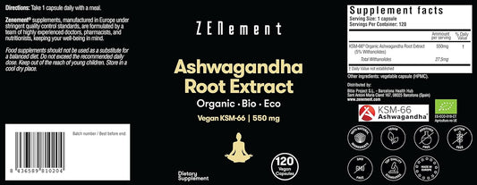 Zenement | Organic Ashwagandha Root Extract, Vegan Ksm-66 | 550Mg X 12