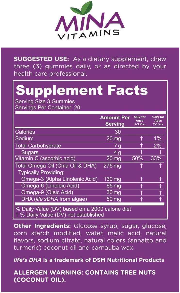 Halal Omega-3 Vitamin Gummy With Dha Without The Fishy Aftertaste. For Kids + Adults –Vegetarian, Non-Gmo, Gluten Free (60 Count) : Health & Household