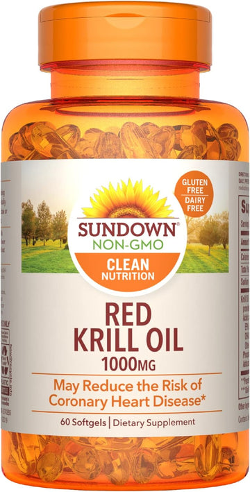 Sundown Red Krill Oil 1000 mg Softgels, Supports Heart Health, 60 Count (Packaging May Vary)