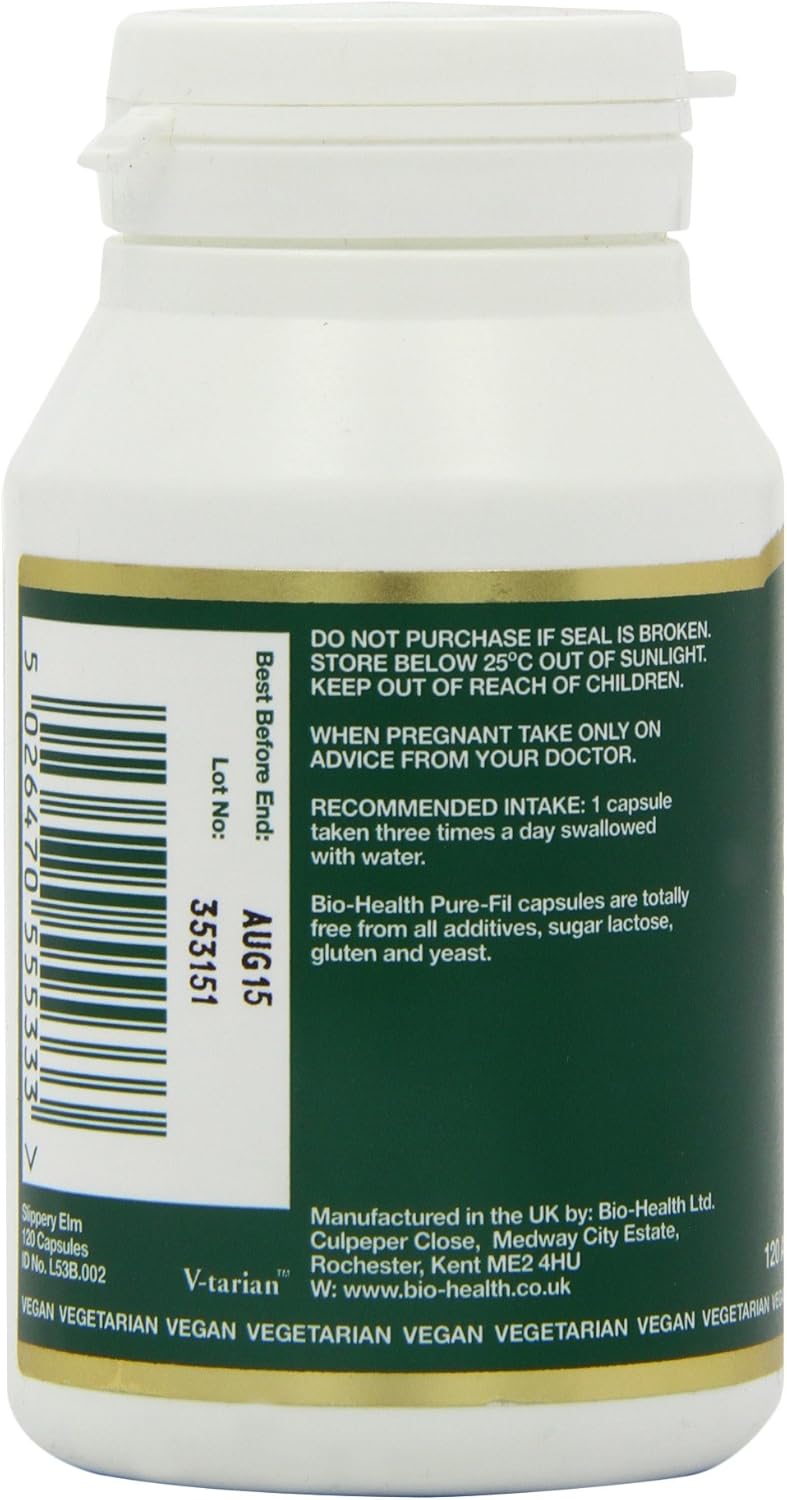 Bio-Health Slippery Elm 300mg Pure Powdered Bark Food Supplement for General Health, Soothes Digestive Issues, Coughs and Sore Throats, Additive Free 120 Capsules : Amazon.co.uk: Health & Personal Care