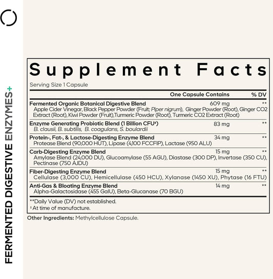 Codeage Fermented Digestive Enzymes Supplement 3-Month Supply - 14 Digestive Enzymes, Probiotics, Prebiotics, Fermented Botanicals, Plant-Based Multi Pancreatic Enzymes - 1 Capsule A Day - 90 Capsules