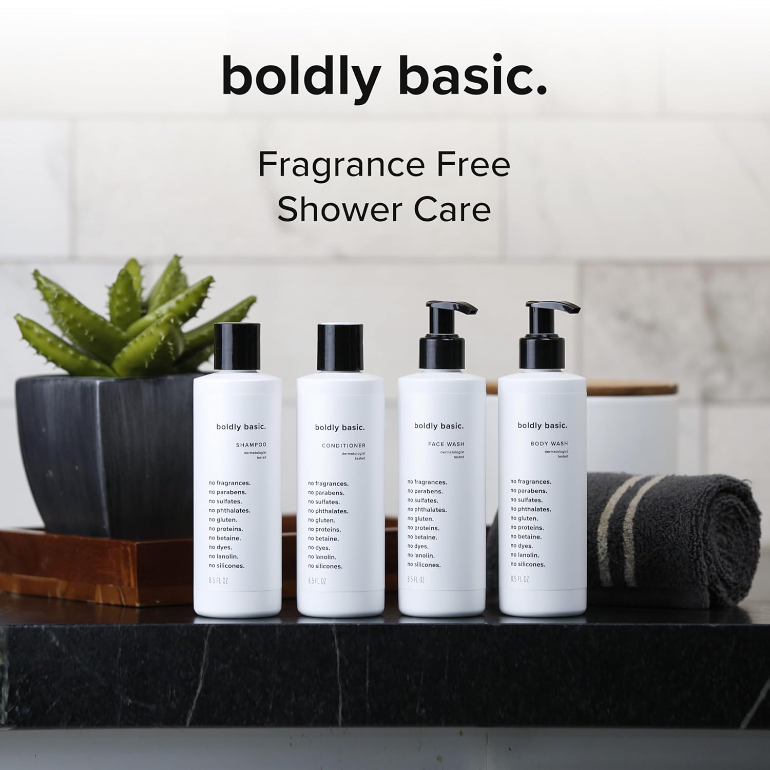 Boldly Basic Fragrance Free Shampoo - Gentle on Sensitive Skin and Hair - Unscented - Dermatologist Tested - Sulfate Free - Paraben Free - Gluten Free - Non Comedogenic and Hypoallergenic : Beauty & Personal Care