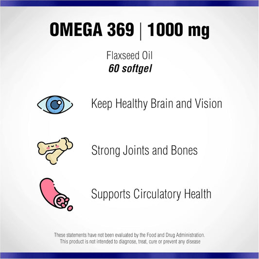 Omega 369 1000 Mg 100 Softgels By Natural Systems - Triple Omega 3 6 9 Flax Seed Oil Supplements - Flax Seed Oil Omega 3 6 9 Capsules With Essential Fatty Acids - Support Heart And Circulatory Health