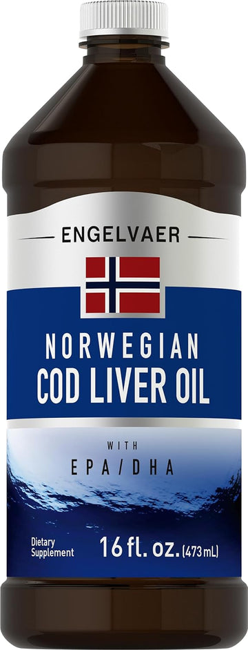 Piping Rock Cod Liver Oil Liquid 16 fl oz | with EPA DHA | Engelvaer Norwegian | Non-GMO, Gluten Free Supplement