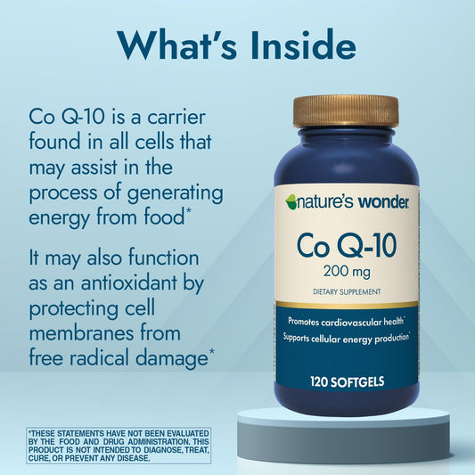 Nature'S Wonder Coq10 Supplement - Coq10 200Mg Softgels To Support Heart Health, Cardiovascular Function, And Cellular Energy Production, 120 Softgels, 120 Days Supply