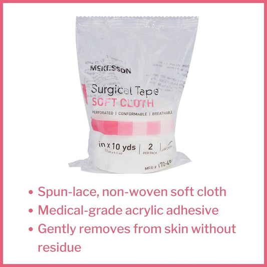 McKesson Surgical Tapes, Non-Sterile, Soft Cloth, Breathable, 1 in x 10 yd, 2 Rolls, 1 Pack