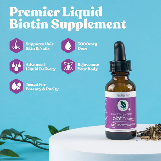 Rejuvica Health Healthy Essentials Biotin - Advanced Liquid Biotin Supplement - 5000Mcg Support Hair Skin & Nails