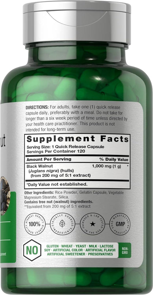 Horbaach Black Walnut Hulls | 1000 Mg | 120 Capsules | Non-Gmo & Gluten Free