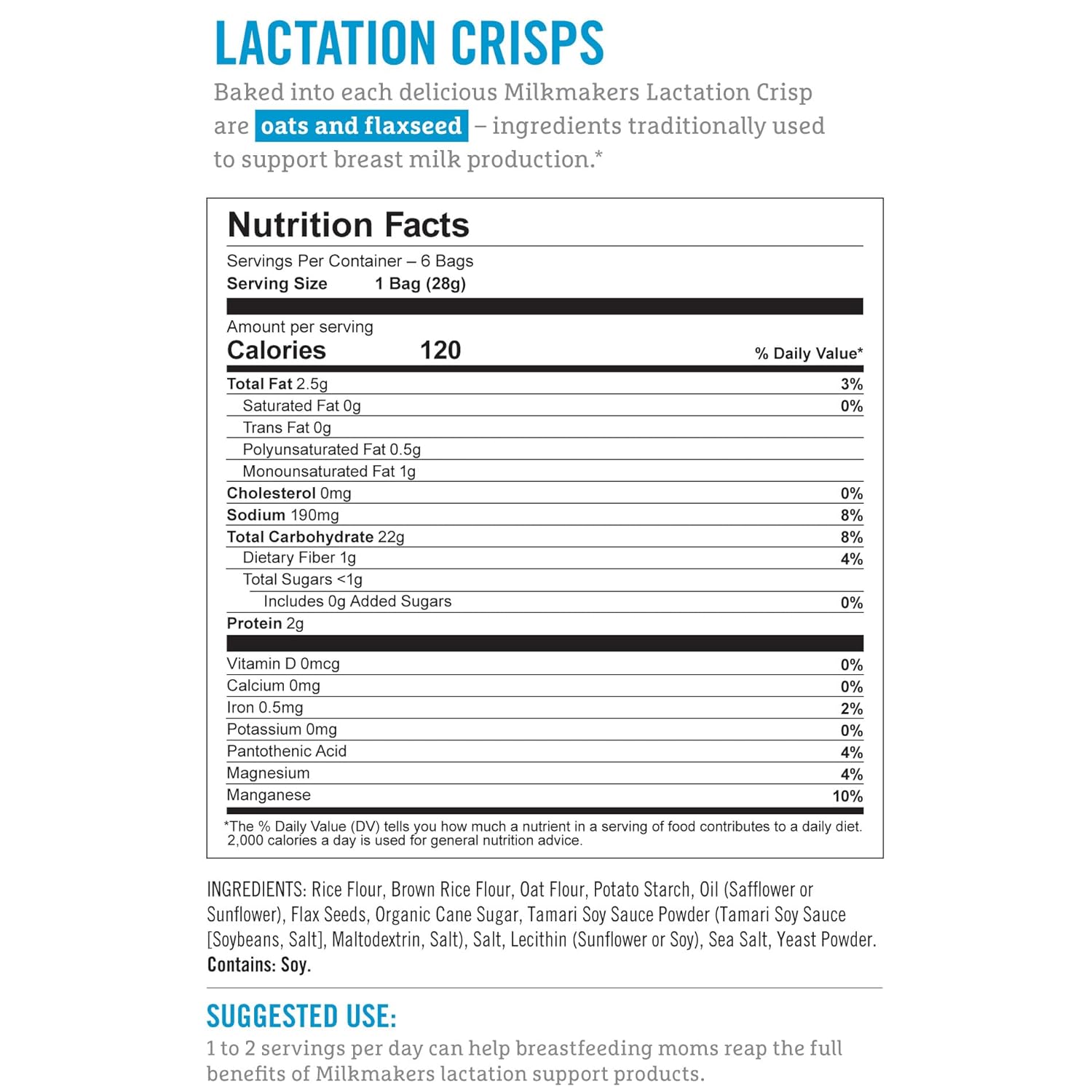 Munchkin Milkmakers Lactation Crisps For Nursing, Breastfeeding & Pumping Moms - Gluten Free & Fenugreek Free Crackers With Milk Boosting Ingredients Like Oats & Flax