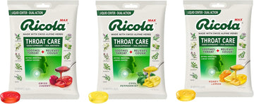 Ricola Dual Action Liq Center Max Variety Pack | Cherry, Peppermint, Honey Lemon | Large Bags - 34 Count (Pack Of 3)