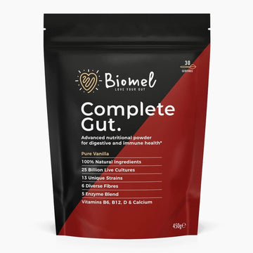 Biomel Complete Gut - Pure Vanilla - Advanced Gut Health - 450G/30 Servings - Vegan Friendly - Gluten Free - Delicious & Effective