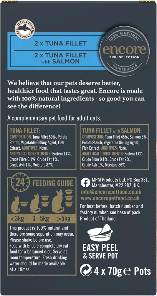 Encore 100% Natural Wet Cat Food, Multipack Fish Selection In Gravy 70G Pot (Pack Of 16 Pots)Enc7402-1En