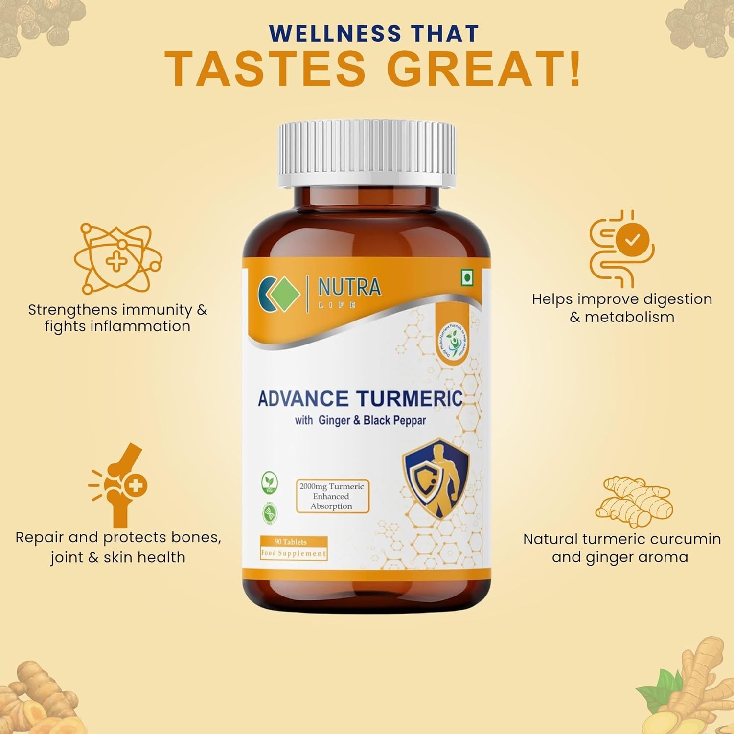 Advance Turmeric Tablets, 2000mg, Supplement and with Black Pepper & Ginger, Premium 90 Tablets High Strength 3 Month Supply-Nutra Life : Amazon.co.uk: Health & Personal Care