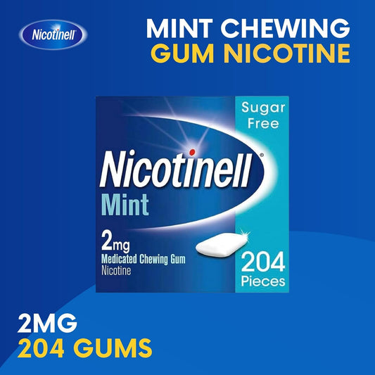 Nicotinell Mint Gum 2Mg (204 Pieces), Stop Smoking Aid, Sugar Free Nicotine Gum, Mint Flavour, 2Mg Extra Strength For Heavy Smokers, Quit Smoking Aid