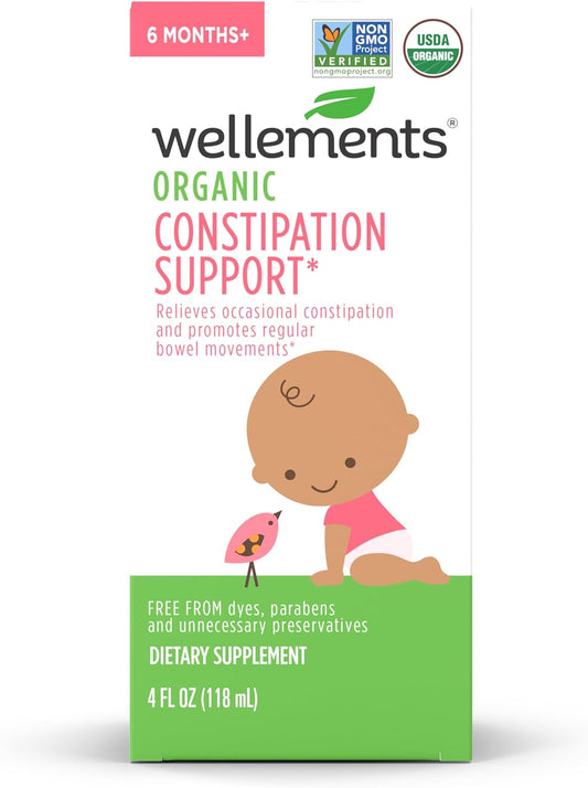 Wellements Organic Constipation Support | Safe and Gentle Organic Constipation Relief for Infants, Babies and Toddlers | No Harsh Laxatives | USDA Certified Organic | 4 Fl Oz. 6 Months +