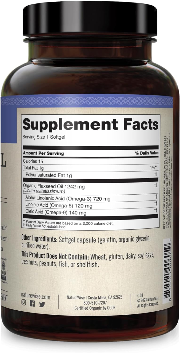 NatureWise Organic Flaxseed Oil 1242mg 720mg ALA Highest Potency Flax