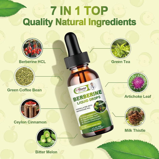 2 Pack Organic Berberine Supplement Liquid Drops - Premium Berberine Hcl 1500Mg With Pure Ceylon Cinnamon-7 In 1 Natural Ingredients - Supports Immune System & Digestive System-2 Fl Oz