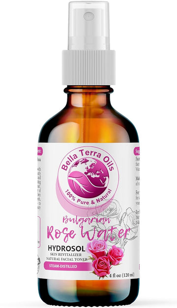 Bella Terra Oils - Organic Rose Water Spray 4oz - Dive into The Elixir of Rose Hydrosol, Gentle on Skin, Luxurious Rosewater Toner Face Experience