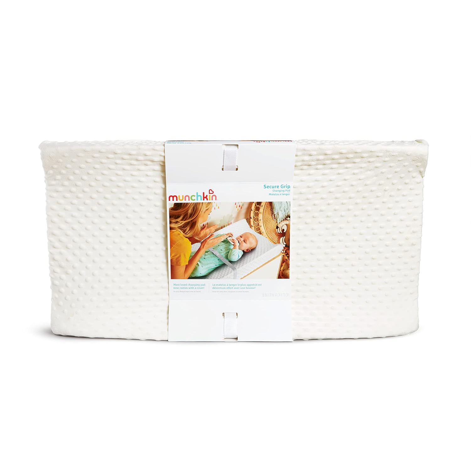 Munchkin Secure Grip Baby Diaper Changing Pad With Cover For Dresser, Waterproof And Wipeable, Contoured, Standard Size (16" X 31"), White