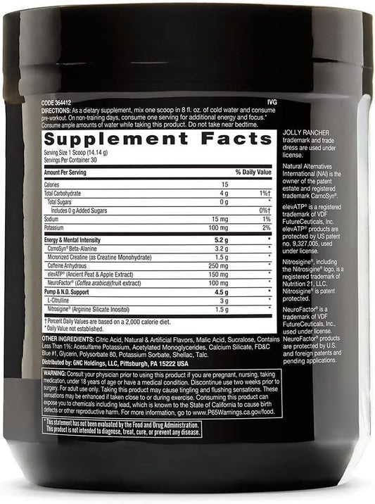 Beyond Raw Lit | Clinically Dosed Pre-Workout Powder | Contains Caffeine, L-Citrulline, And Beta-Alanine, Nitric Oxide And Preworkout Supplement | Jolly Rancher Blue Raspberry | 30 Servings