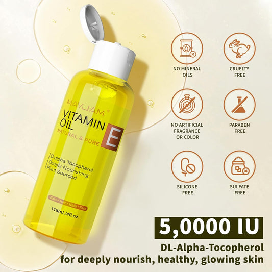 Organic Vitamin E Oil 50,000 Iu For Skin, Pure & Natural Vitamine Oils For Scars Hair, Face, Nail, Scalp Bath And Body Oil, Tocopherol To Repair Damaged Skin, Moisturizing Dry Skin, 8 Fl Oz