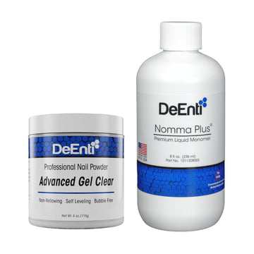 Deenti Nail Powder And Liquid Monomer Set - 4Oz Crystal Clear Acrylic Nail Powder Dip For Nails + 8Oz Nomma Plus Professional Liquid Monomer