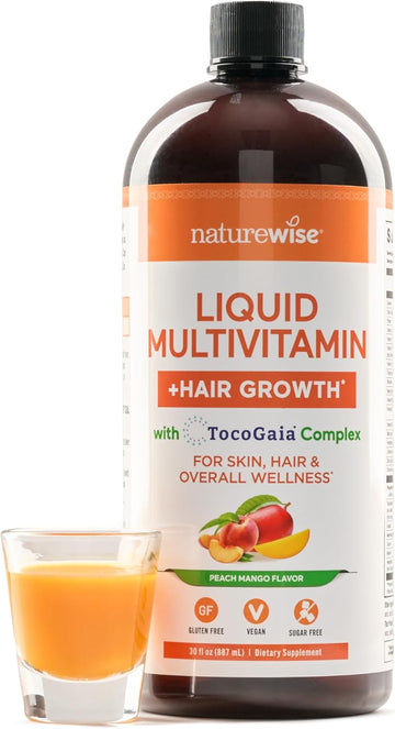 Naturewise Liquid Multivitamin For Hair Growth For Women And Men + Tocogaia® - Biotin - Vitamin D, E, B Complex - Supports Immune, Eye, Nail Health - Ages 18+ - 30 Fl Oz(887 Ml)