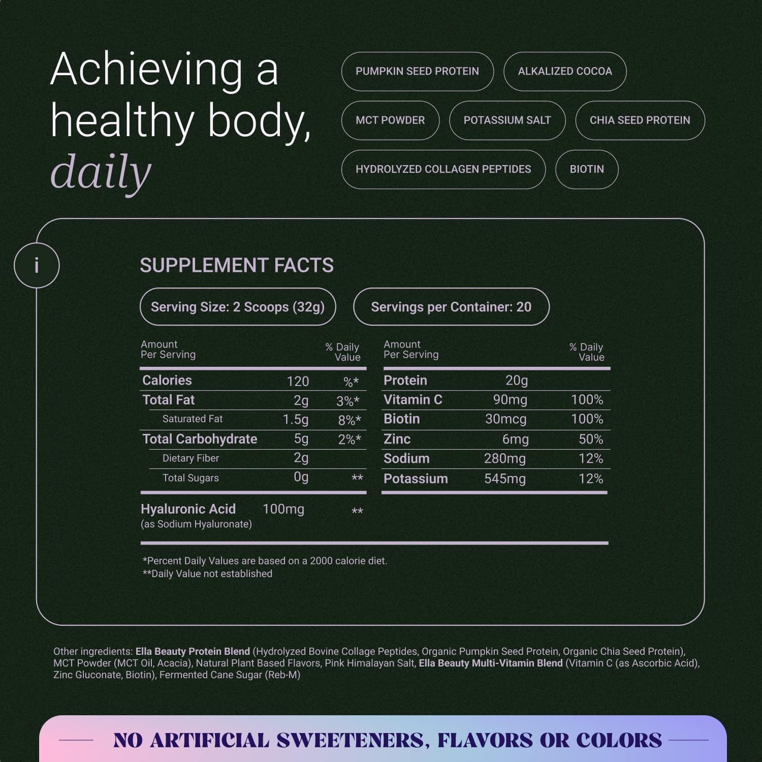 Ella Chocolate Collagen Protein Powder for Women - Daily Beauty Protein Powder with Grass-Fed Collagen Peptides - Non-GMO, Gluten-Free, No Artificial Sweeteners - 20 Servings : Health & Household