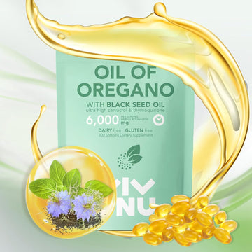 Oil Of Oregano Capsules | 6000Mg Oil Of Oregano With Black Seed Oil Pill | Organic Wild Harvest Oregano | Aceite De Oregano Softgels| Non-Gmo | Gluten Free Formula