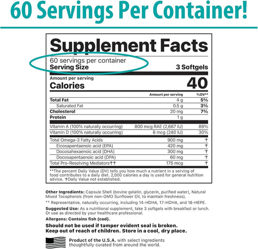 Jigsaw Health Alaskan Cod Liver Oil | 900 Mg Omega-3S With Epa, Dha, And Dpa | Includes Naturally Occuring Vitamins A & D | 180 Softgels | 60 Servings