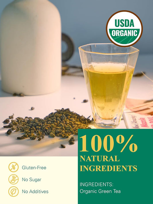 Gldnt Organic Gunpowder Green Tea, Premium Organic Loose Leaf Green Tea, Robust & Smooth Taste, 16Oz