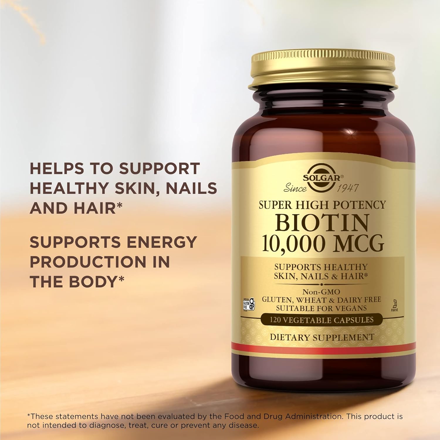 Solgar Super High Potency Biotin 10,000 Mcg - 120 Vegetable Capsules, Pack Of 2 - Supports Healthy Skin, Nails & Hair - Non-Gmo, Vegan, Gluten & Dairy Free - 240 Total Servings