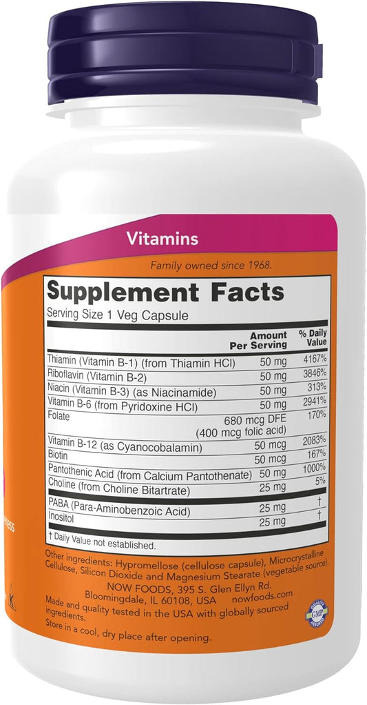 NOW Supplements, Vitamin B-50 mg, Energy Production*, Nervous System Health*, 100 Veg Capsules
