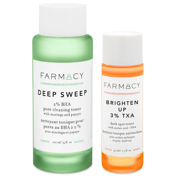 Farmacy Exfoliate & Brighten Toner Duo - Skincare Gift Set with Deep Sweep Exfoliating Toner and Brighten Up TXA Toner for Dark Spots