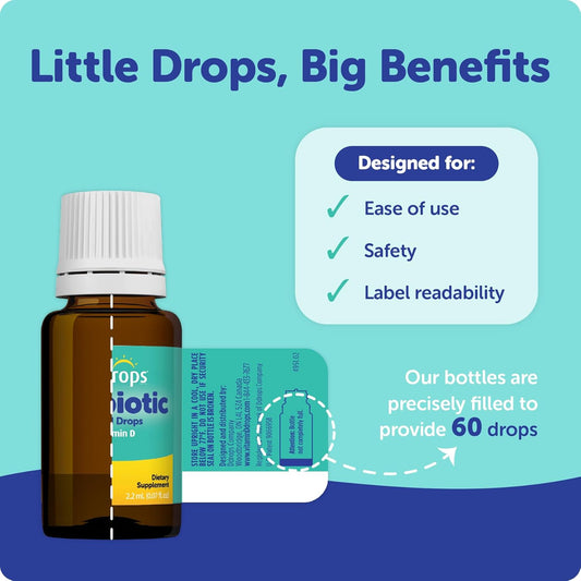 Ddrops Baby Probiotic With Vitamin D, 60 Drops - Colic Symptom Relief For Newborns And Infants - Easy-To-Use, Just One Drop Daily, No Sugar, Non-Gmo, Allergy-Friendy