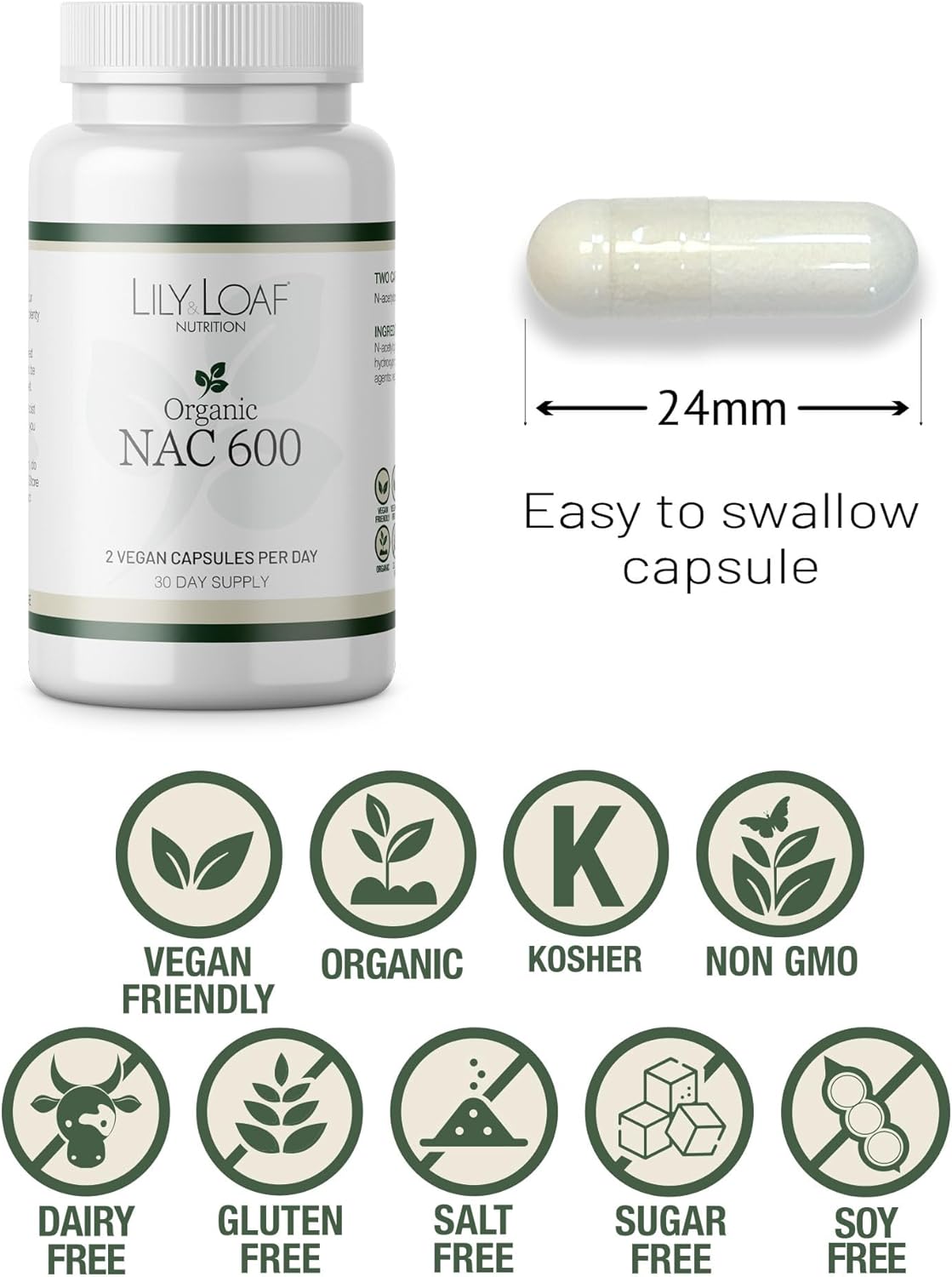 Nac 600Mg – 30 Day Supply – N-Acetyl Cysteine – Gluten-Free, Organic, Vegan & Vegetarian Friendly – Antioxidant & Immune Support Supplement