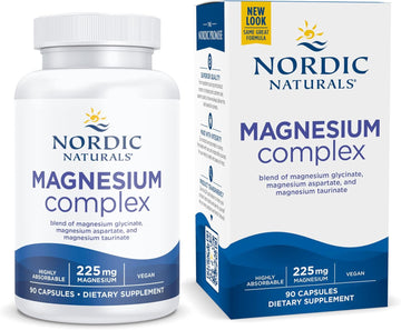 Nordic Naturals Magnesium Complex - 90 Capsules - 225 mg Magnesium - Brain & Heart Health, Mood, Energy, and Muscle Relaxation - Non-GMO, Vegan - 30 Servings