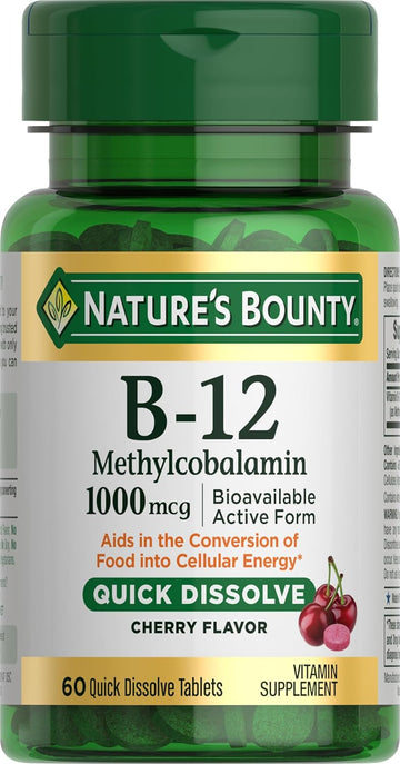 Nature'S Bounty Vitamin B12, Supports Energy Metabolism And Nervous System Health, 1000Mcg, 60 Quick Dissolve Tablets