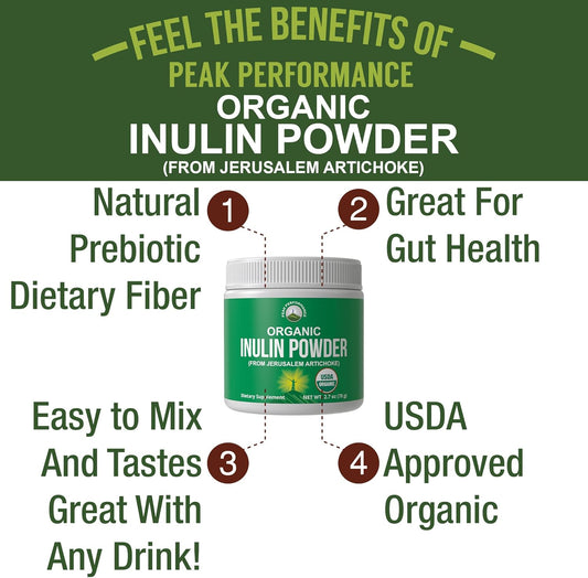 Organic Inulin Powder Natural Prebiotic Fiber For Gut Health. Usda Organic Raw Plant Based Vegan Prebiotics Fos Supplement From Jerusalem Artichoke. Hsa + Fsa Eligible Vitamins Only List Approved