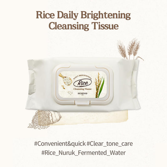 Skinfood Rice Cleansing Wipes - Daily Hypoallergenic Rice Nourishing Makeup Remover Tissue Wipe - Facial Skin Clear & Refreshed - Korean Beauty Face Wipes For Women - Travel Makeup Wipes (80 Sheets)