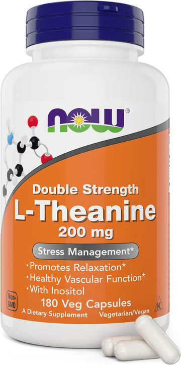 Now Foods L-Theanine, Double Strength 200 Mg Per Cap - 180 Veg Capsules - Enhanced With 100Mg Inositol - Vegetarian, Non-Gmo - Ltheanine 200Mg Supplement