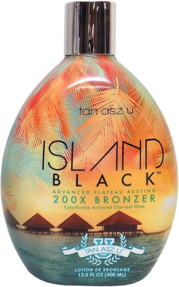 Tan Asz U Island Black 200X Plateau-Busting Bronzer Tanning Lotion, Ultra-Dark Formula For Deep Color & Silky Skin Finish, 13.5 Oz Indoor Tanning Lotion