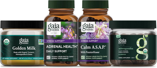 Gaia Herbs Calm Kit - Adrenal Health Daily Support, Calm A.S.A.P., Ashwagandha Gummies, Golden Milk : Health & Household