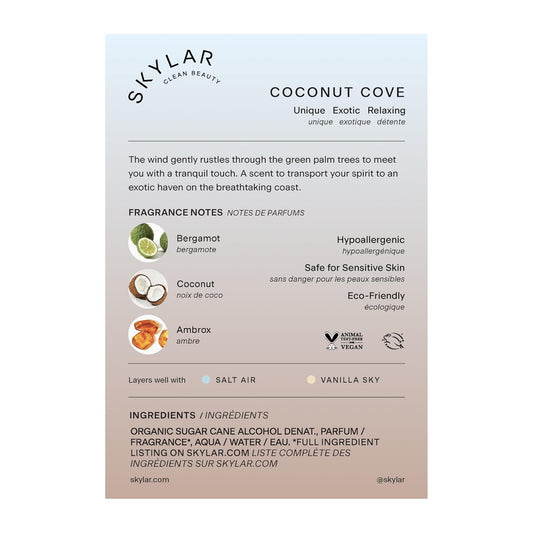 Skylar Coconut Cove Eau De Parfum - Hypoallergenic & Clean Perfume For Women & Men, Vegan & Safe For Sensitive Skin-Fruity Fresh Perfume With Notes Of Bergamot, Coconut & Ambrox - 10Ml /0.33 Fl Oz