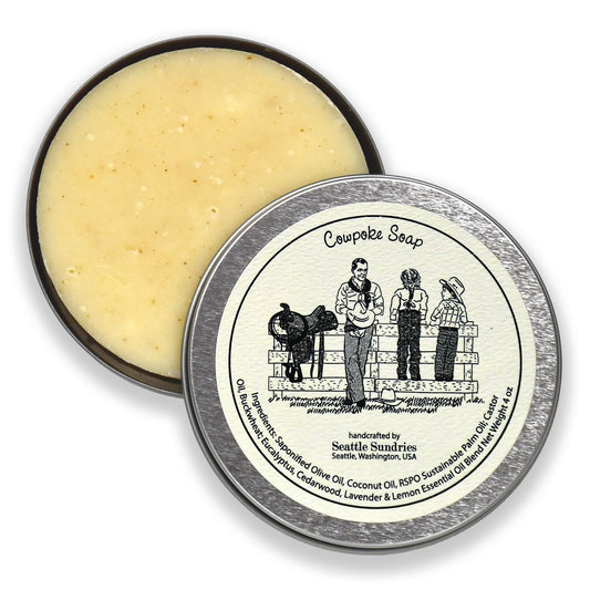 Eucalyptus & Cedarwood Soap For Men & Women - 3X (4Oz) All Natural Handmade Shower Bar Soap With Buckwheat In A Travel Tin - Retro Western Aesthetic Gift Pack Bundle Set