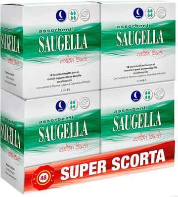 Saugella Cotton Touch Active Night Absorbent With Hypoallergenic Cotton Wings 48 Pieces - 80G
