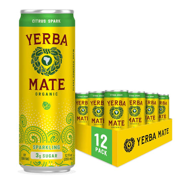 Guayakí Yerba Mate, Organic Sparkling Energy Drink Alternative, Citrus Spark, Low Sugar, 80Mg Natural Plant Based Caffeine, Smooth Energy & Focus, Carbonated,12 Fl  Oz (Pack Of 12) (Packaging May Vary)