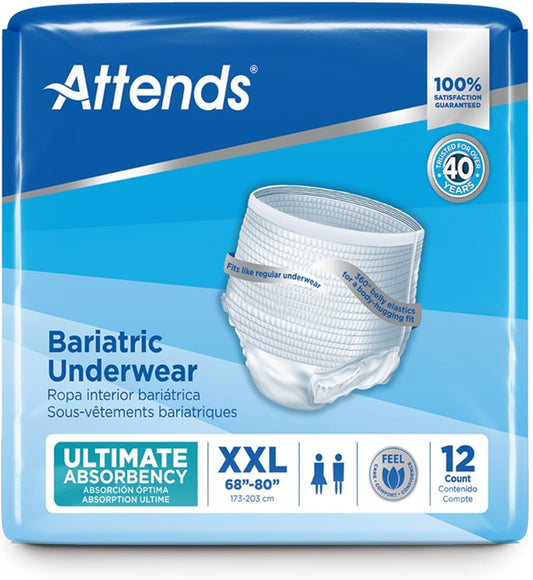 Attends Bariatric Disposable Underwear, 2X-Large, Au50, Ultimate Absorbency, 12 Ct