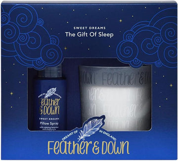 Feather & Down Sweet Dream Gift Of Sleep Set (50Ml Pillow Spray & 140G Calming Candle) - Lavender & Chamomile Essential Oils To Help Prepare You For A Restful Night'S Sleep